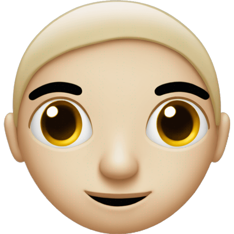 face with eyebrows close together, very narrow eyes, and the mouth a flat line with upturned edges emoji