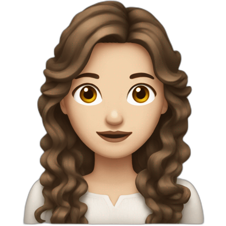 Woman ruffled brown hair and white skin emoji