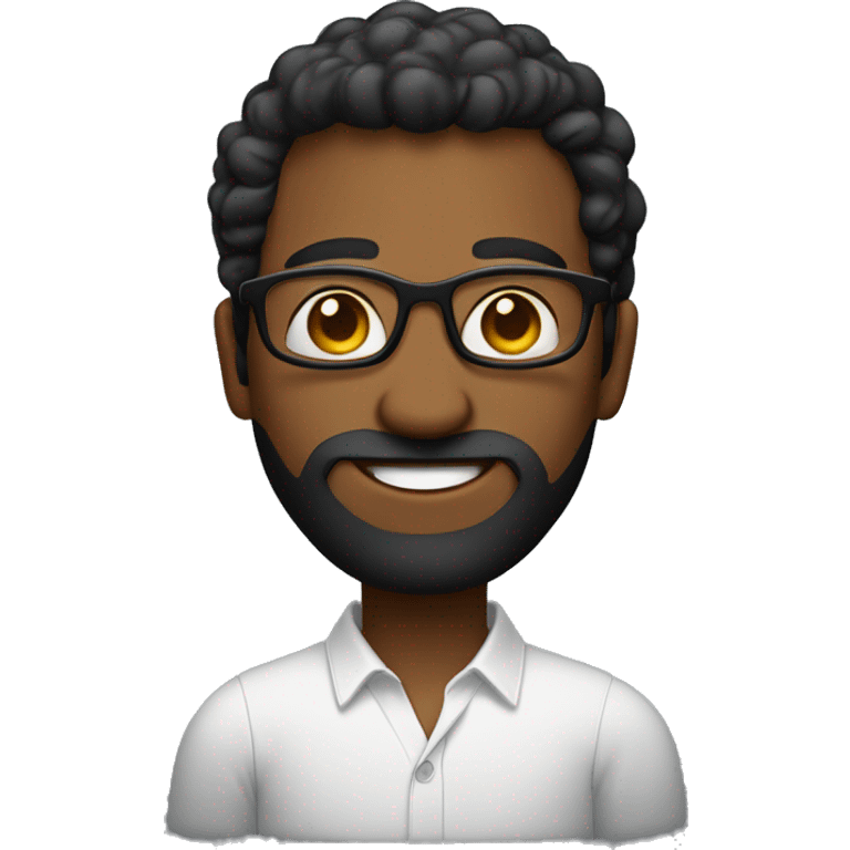 homem negro, sem cabelo, óculos camisa preta, sorrindo, sem barba emoji