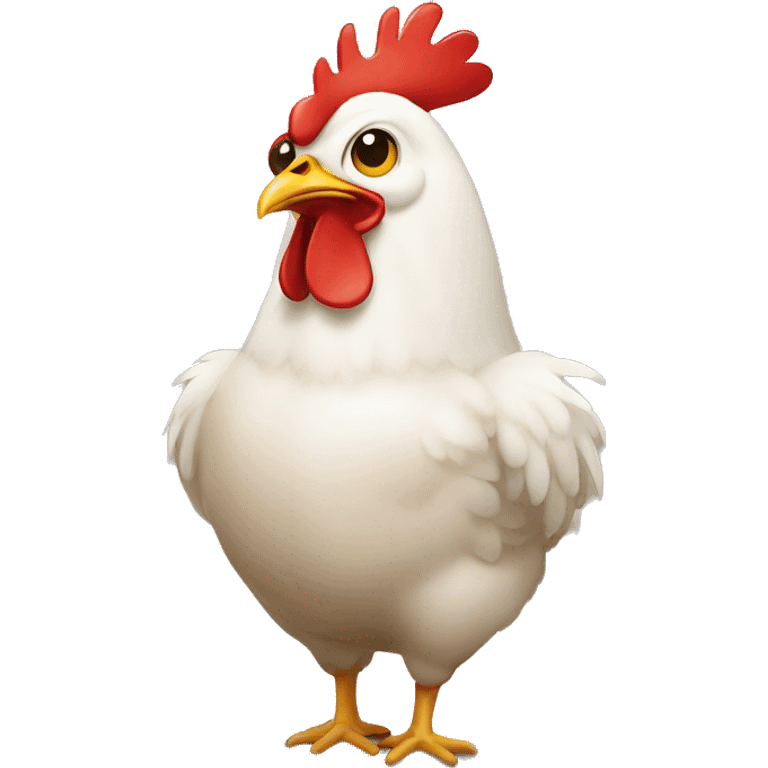 Chicken wearing overhauls emoji