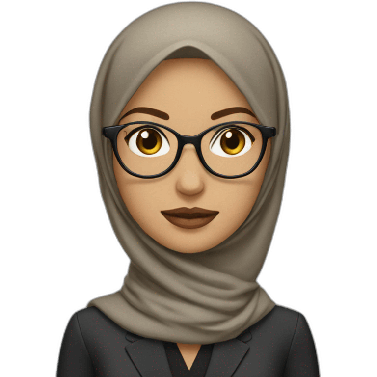 Hijabi white woman with glasses and brown eyes wearing a suit emoji