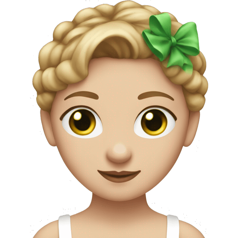 Ballerina with green eyes and light brown hair in a white and red costum  emoji