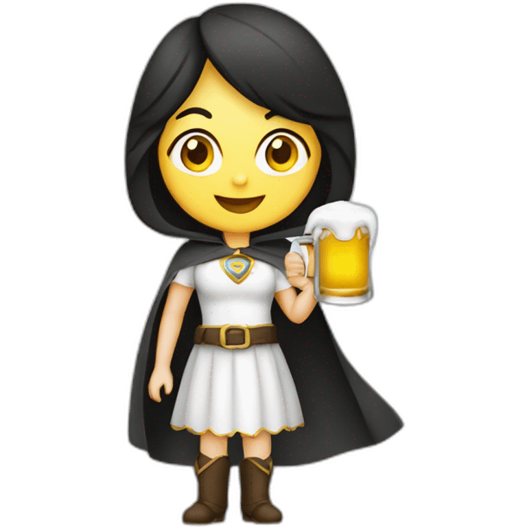 Happy-White-girl—face-black-cape-costume-with-beer emoji