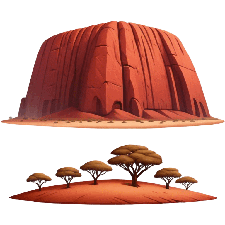 Cinematic Realistic Uluru Landmark Emoji, showcasing the massive, red monolith rising from the desert rendered with rich textures and warm, dramatic lighting. emoji