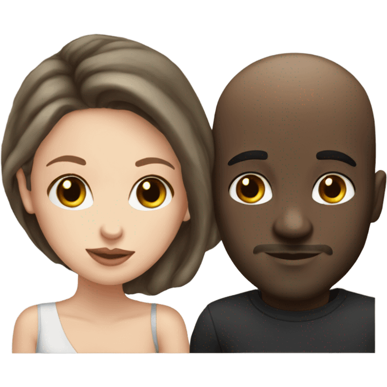 White girl dark hair kissing mixed bald man emoji