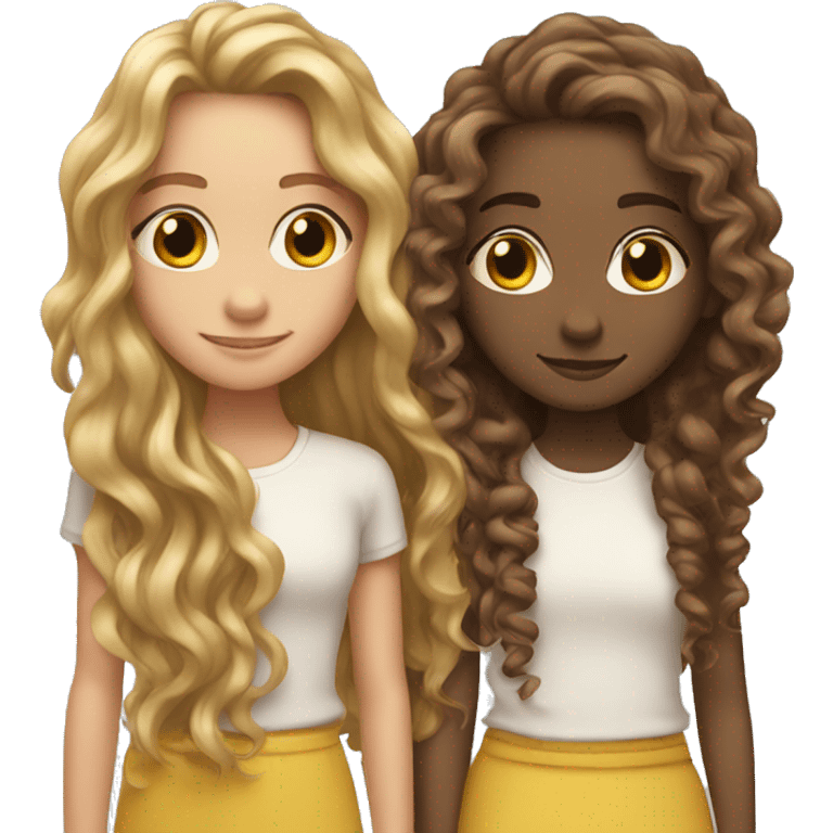 Two girls with long hair, one is straight and the other is curly emoji