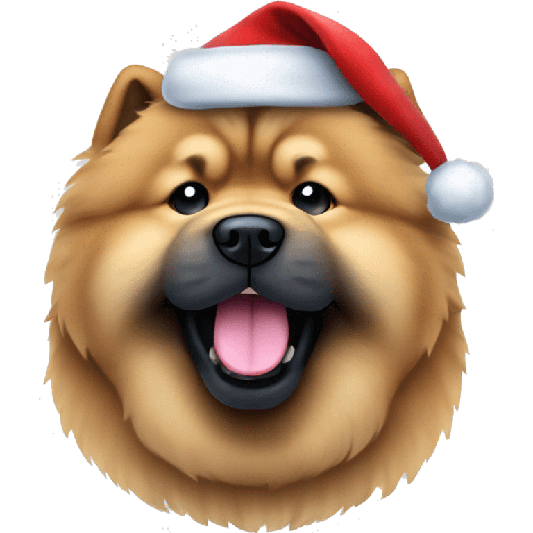 Chow Chow with blue black tongue wearing santa hat emoji