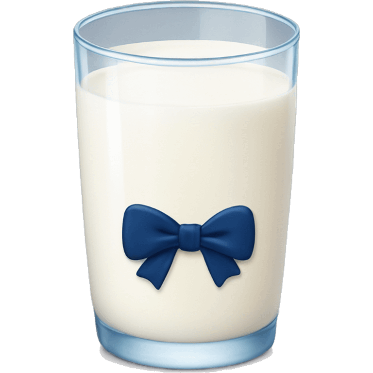 Glass of milk with a navy blue bow wrapped around the glass  emoji