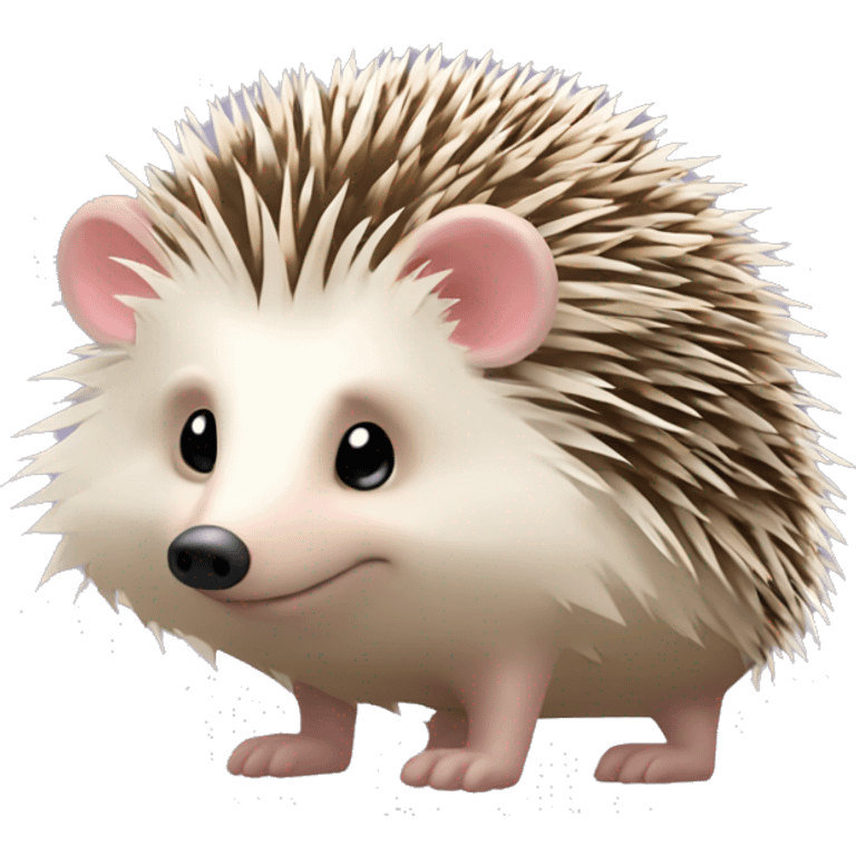 Hedgehog white creamy quills one pink ear one brown ear DIFFERENT colored EARS emoji