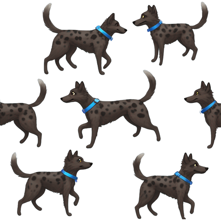  Black spotted brindle fluffy lurcher fox blue eyes fluffy ears and holographic harness running emoji