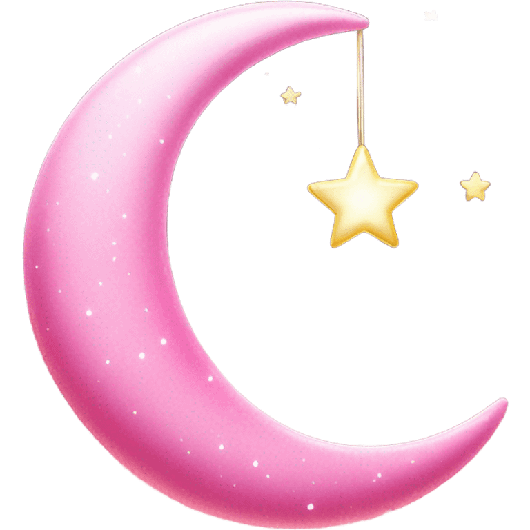 Pink crescent moon with star lights dangling  emoji