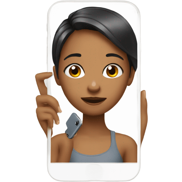 Girl in mirror holding phone emoji