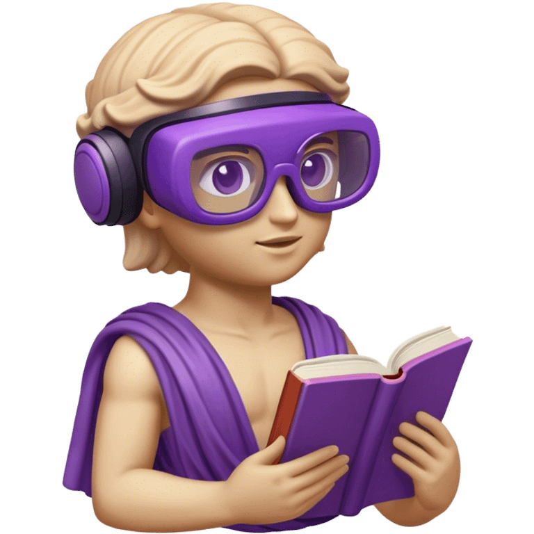 an-emoji-of-a-ancient-young-greek-statue-reading-a-book,-wearing-vr-glasses,-purple-colors,-digital-universe emoji