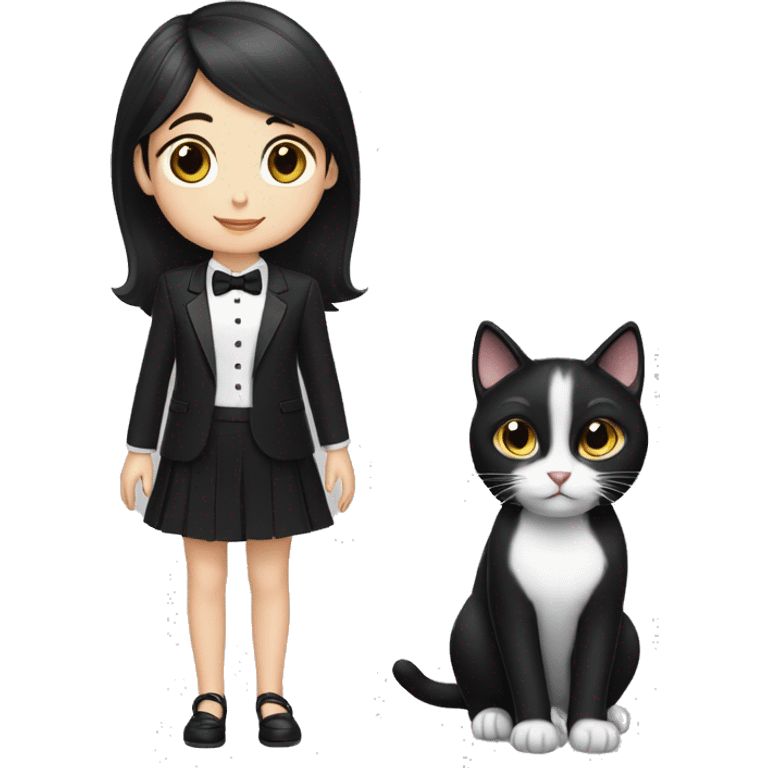 Tuxedo cat and a little girl with blackish brown hair medium emoji