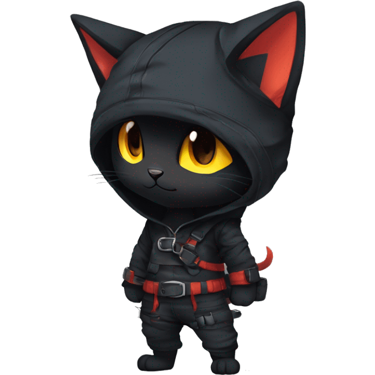 Edgy Shy Anthro Ninja cool pretty dark black Litten-Pokémon-cat-fursona-animal techwear emoji