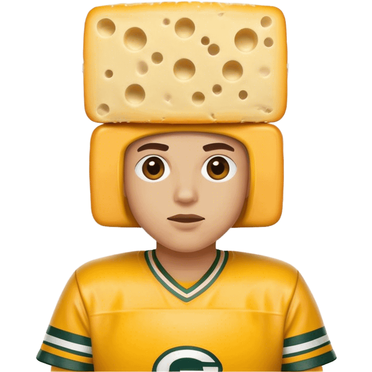 Packers fan with a block of cheese on his head emoji