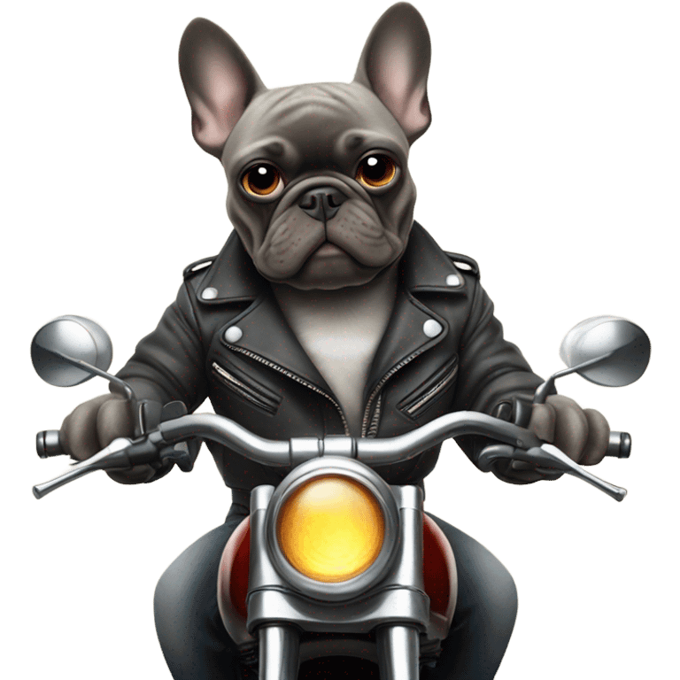 Gray French Bulldog riding a motorcycle smoking a cigarette emoji