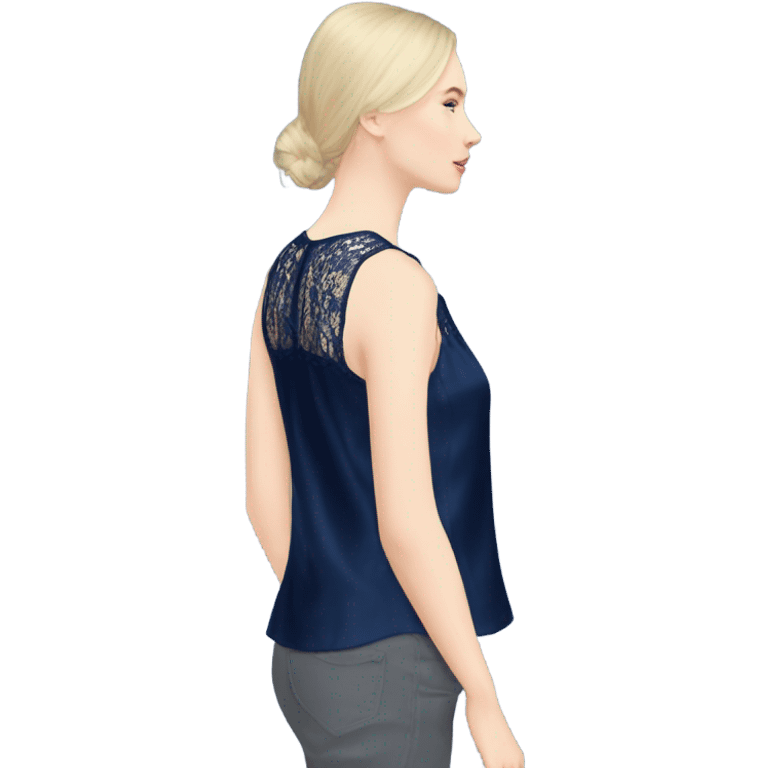 Realistic isolated side view of a navy blue lace silk camisole blouse. emoji