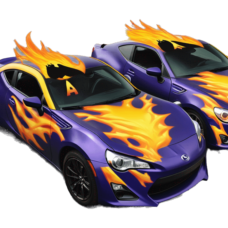 Batgirl and Batman themed Scion FR-S with hot rod flames painted on side of car  emoji