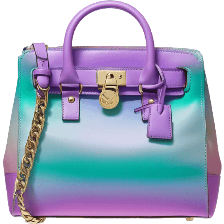 Realistic isolated iridescent blue green purple ombre michael kors satchel purse.  emoji