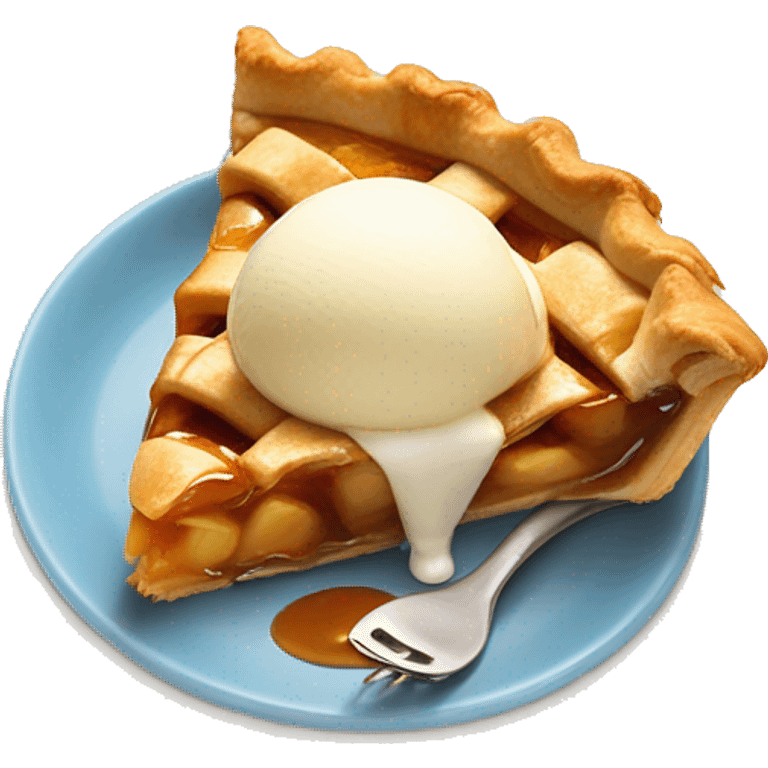 Piece of an apple pie with caramel sauce and vanilla ice cream on top emoji