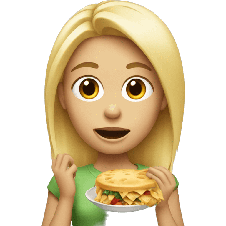 A blond girl eating food emoji