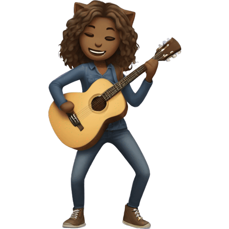 girl cat dancing and playing acoustic guitar emoji