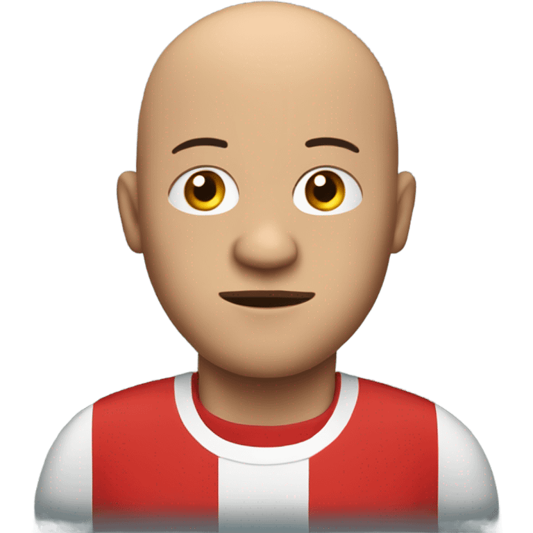 A bald man that is a bit fat wearing a red football shirt watching tv emoji