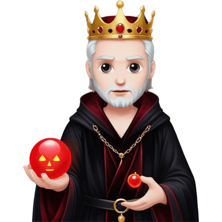 A gothic king in a black velvet robe, holding a glowing red orb emoji