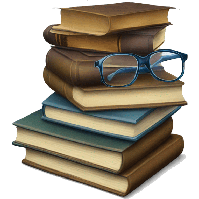 realistic stack of books and glasses nearby emoji