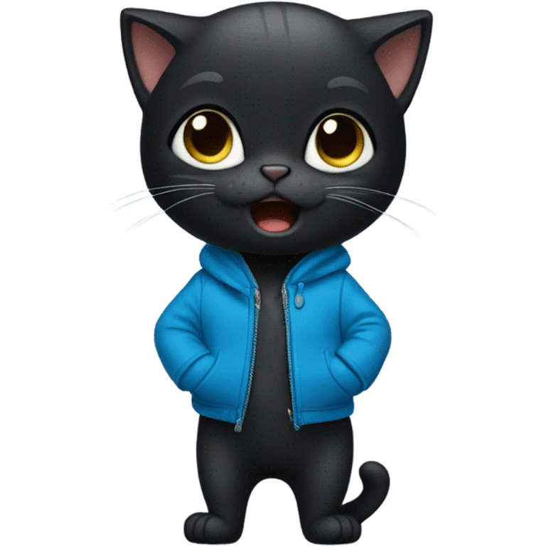 Black kitten that’s crying with blue jacket  emoji