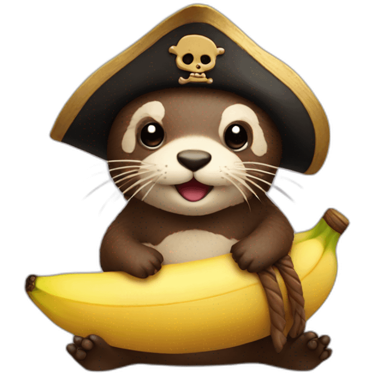 cute otter disguised as a pirate in a cake of banana emoji