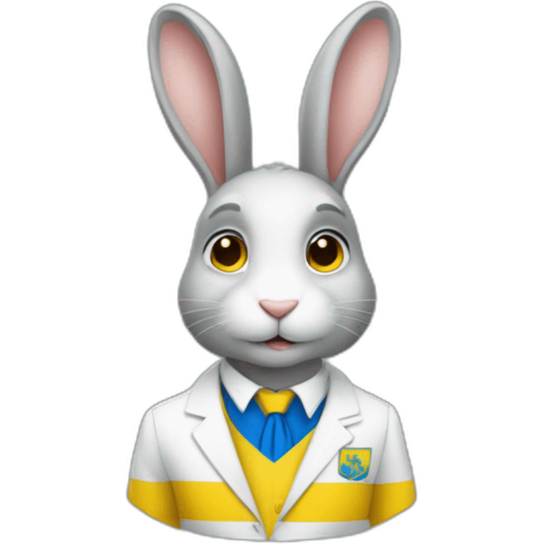 A rabbit student in a suit in the color of the Ukrainian flag emoji