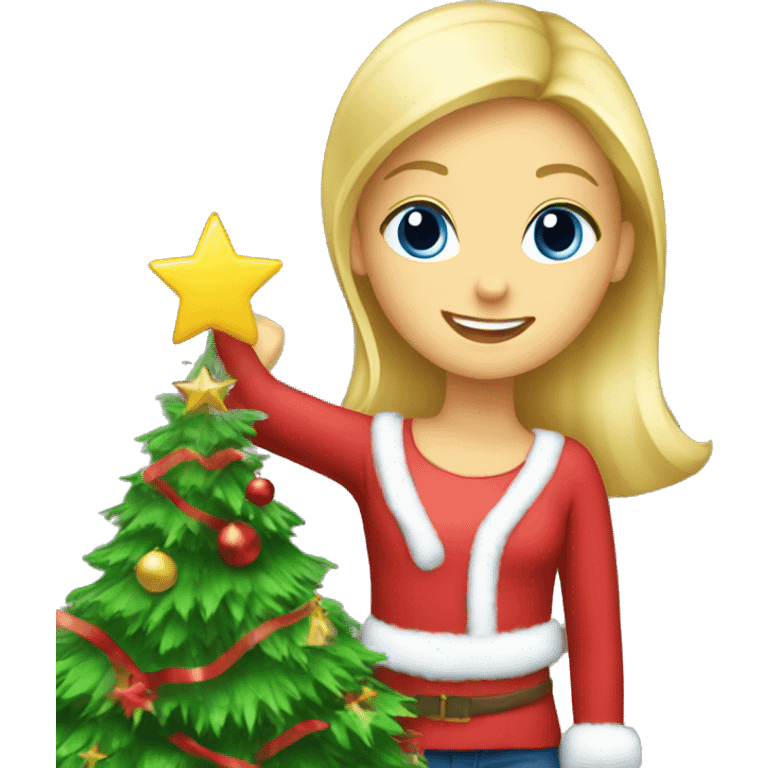 Blond Girl decorating a Christmas tree emoji