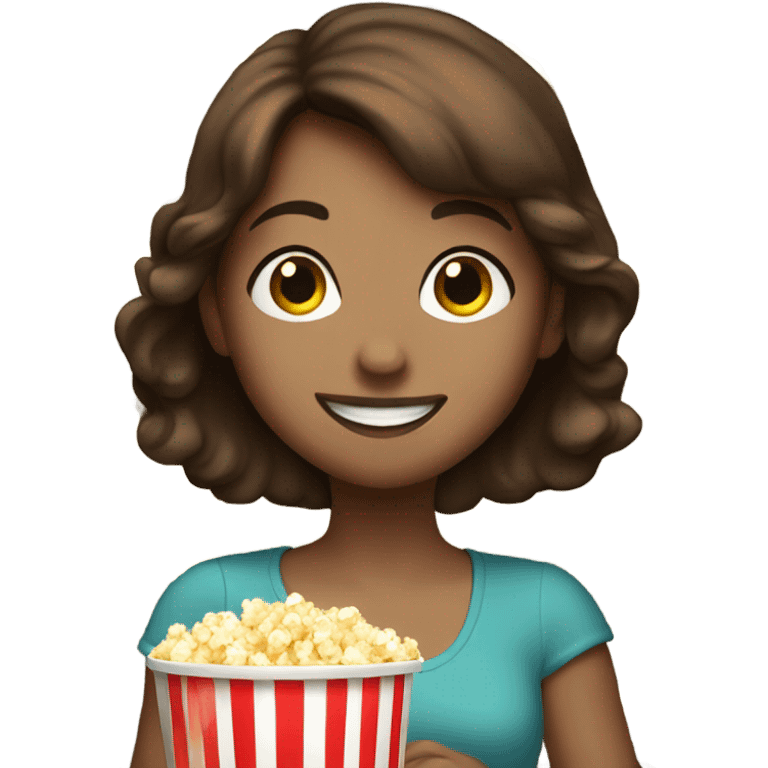 Girl with brown hair, eating popcorn emoji