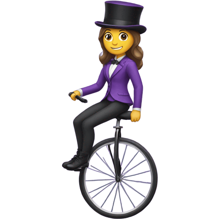 Girl in purple wearing a top hat riding a unicycle emoji