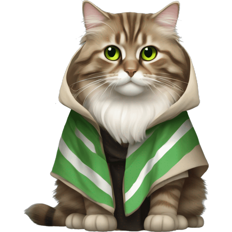 Brown with black stripes and green eyes Siberian cat dressed as obi wan kenobi emoji