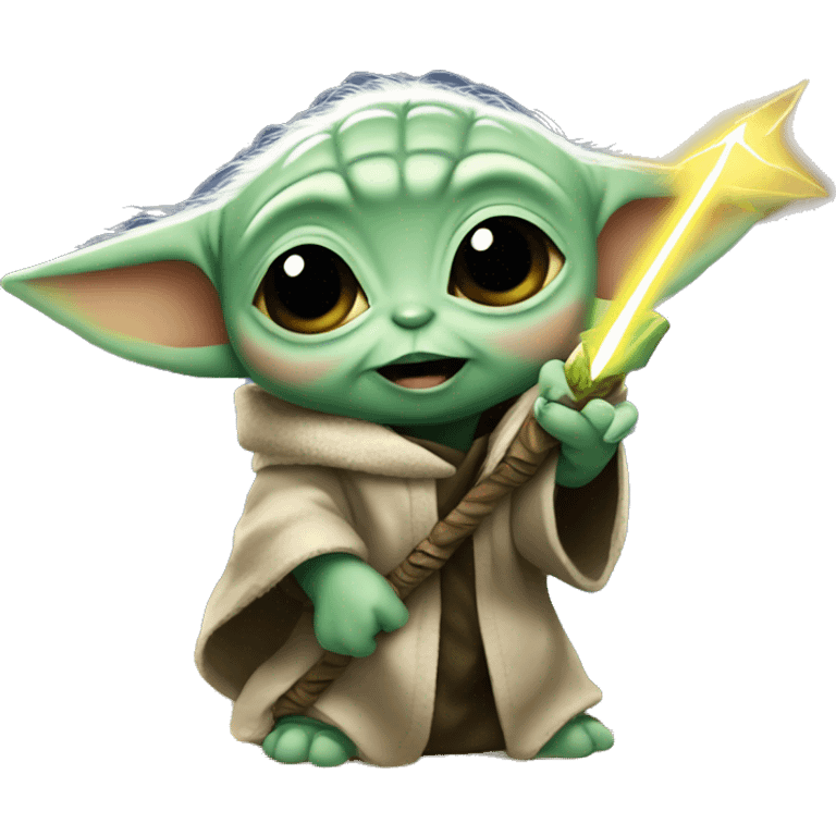 baby yoda holds a lightning bolt emoji