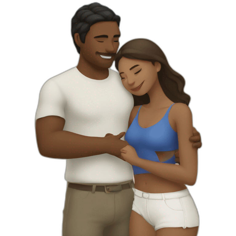 young metis Man and white woman hug love at the beach emoji