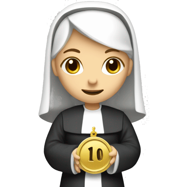 A blonde nun holding a coin with the number 10 on it emoji