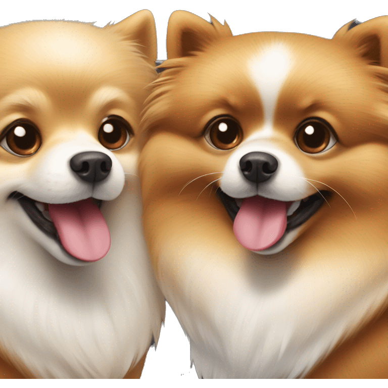 two pomeranian dogs smiling one brown and one white emoji