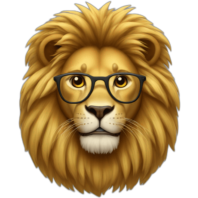 Lion with yellow fur brown mane and glasses emoji