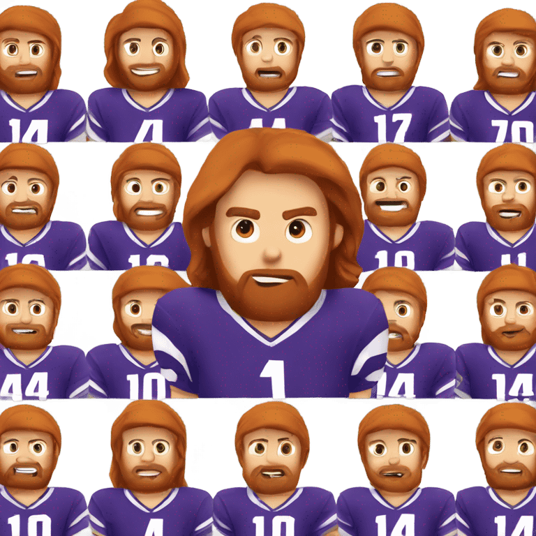 Redhead jesus playing American football wearing purple number 14 and derpy face emoji