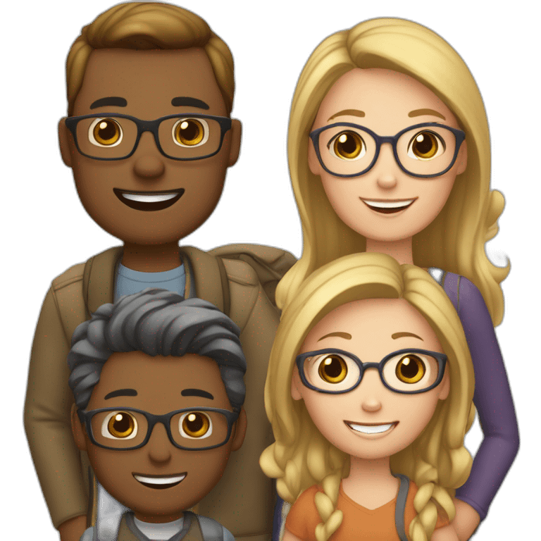 Family - blonde mom, light brown hair dad with glasses, 8 year old blonde girl with glasses, 4year old light brown hair boy and 1 year old light brown hair girl emoji