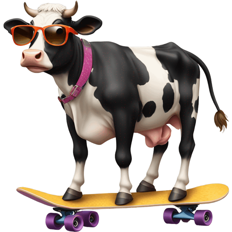 Cow on a skateboard with sunglasses emoji