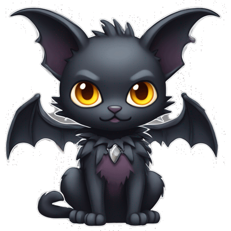 Black Edgy Kawaii Punk-Gothic Bat-winged Litten-Bat-cat-Fakemon full body emoji