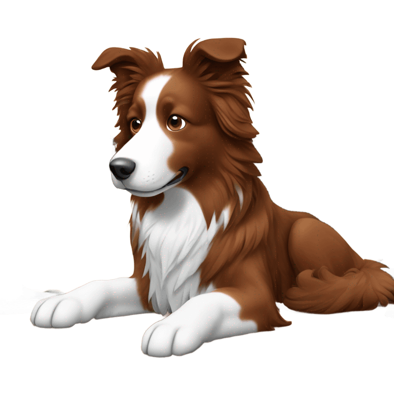 dog that looks like a reddish brown border collie with medium hair with headphones working from home office emoji