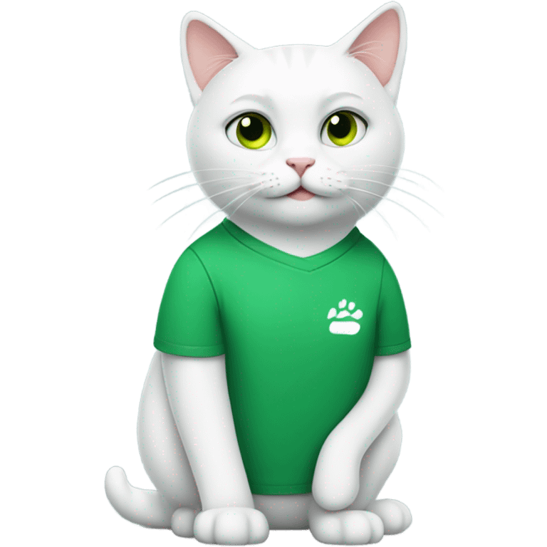 a white cat manager in green t-shirt emoji