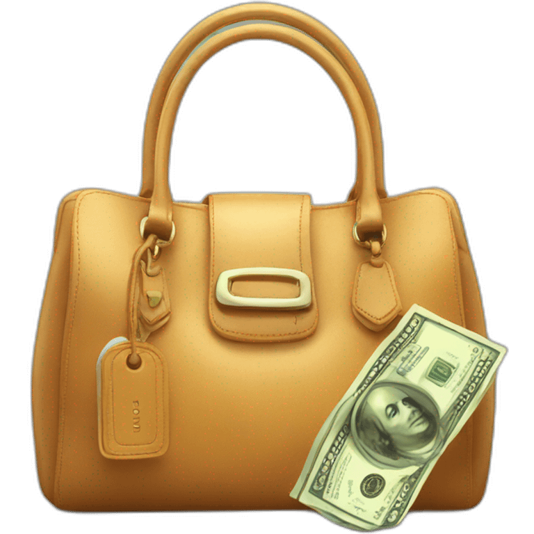 luxurious bag with sales tag and money emoji