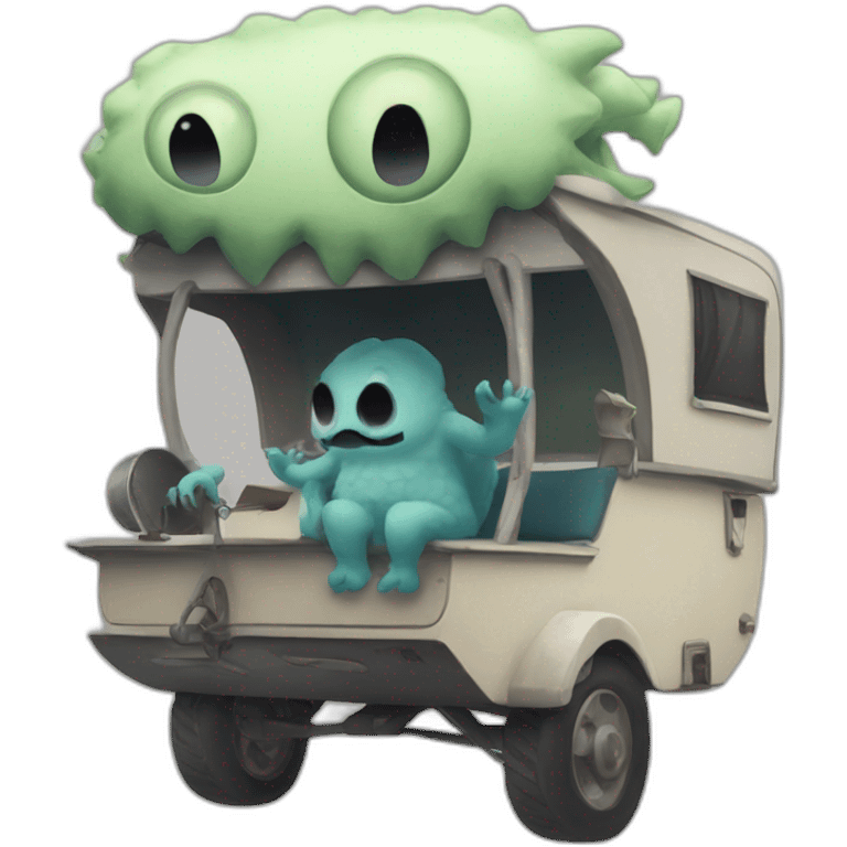 horrible Monster sit on a caravan palace emoji